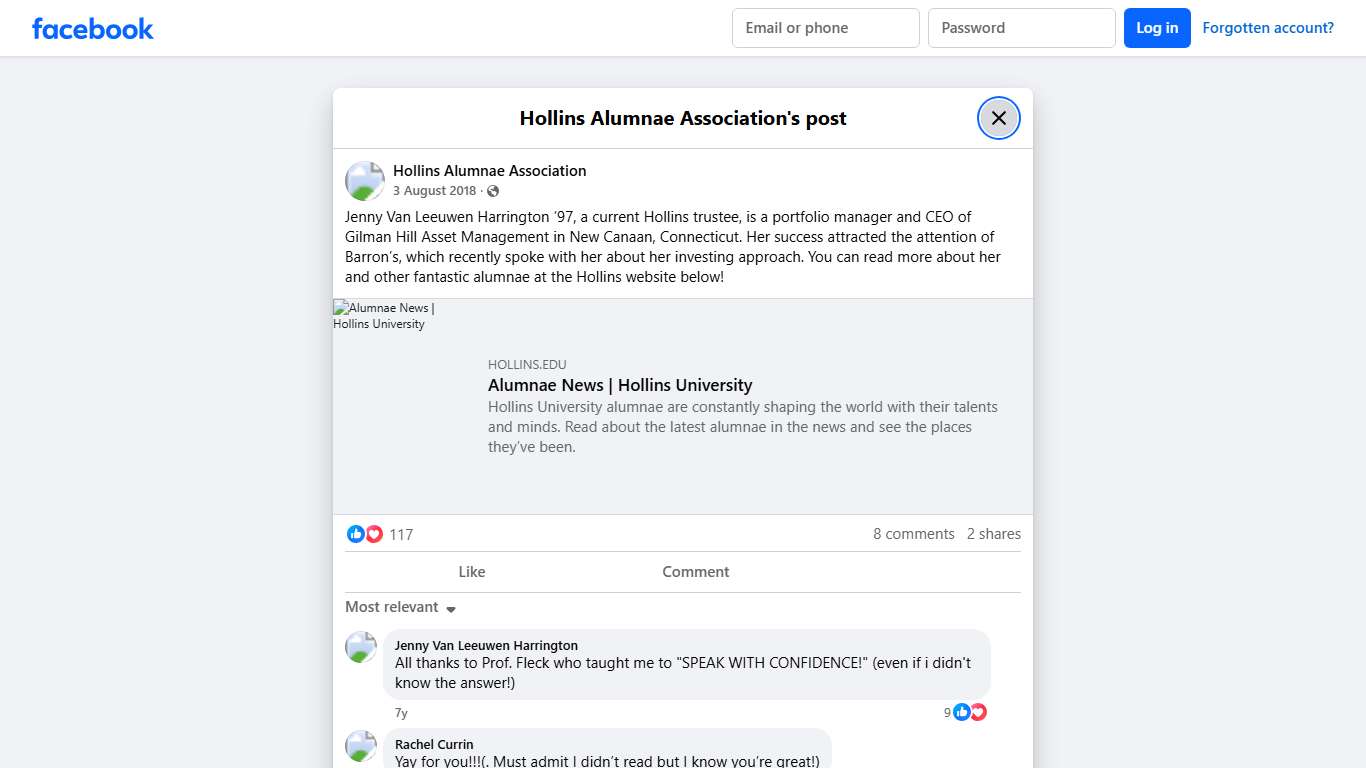 Jenny Van Leeuwen Harrington... - Hollins Alumnae Association | Facebook