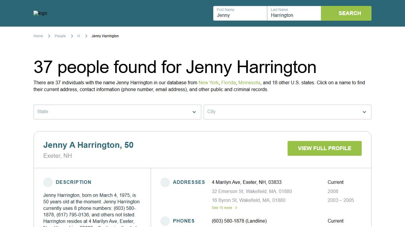 Jenny Harrington | Address & Phone Number | Free Criminal Records